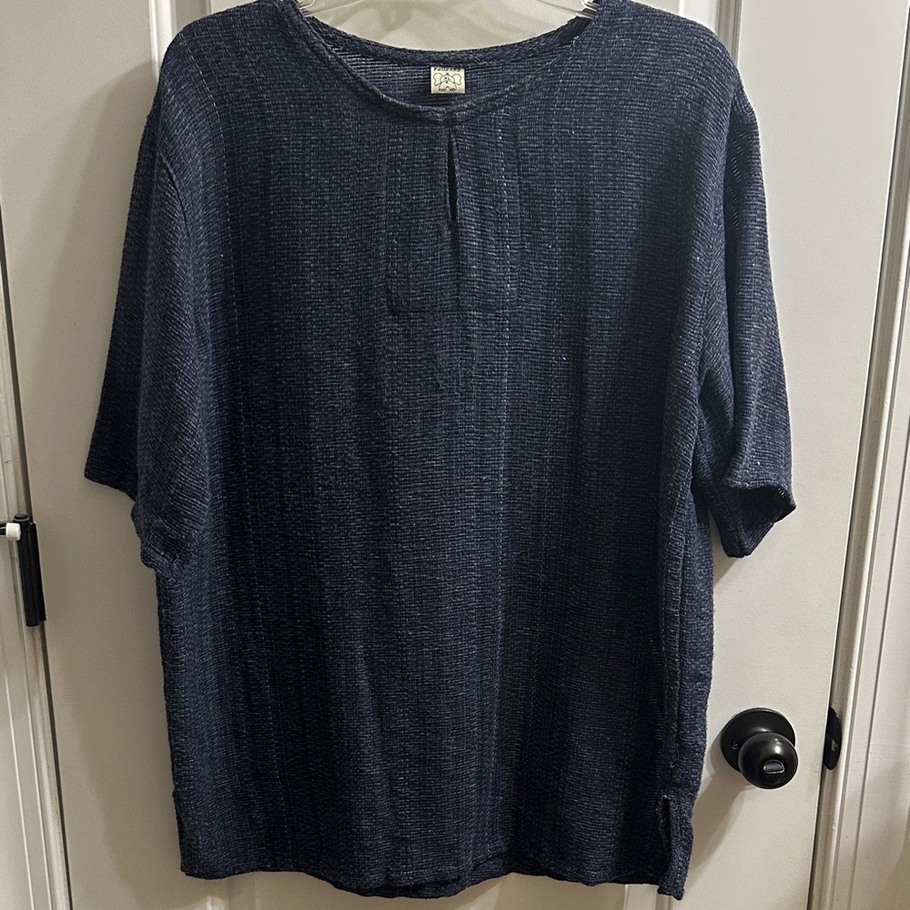 Failanna 100% Cotton Relaxed Navy Textured Blouse